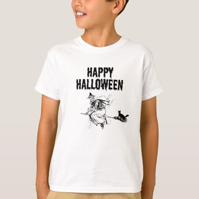 Camiseta Custom Logo Name, Flying Witch and a Black Cat Boy (Frente)