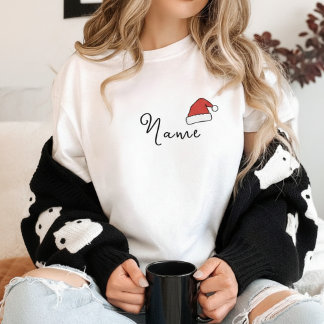 Camiseta Custom Monogram with Santa Hat for Christmas