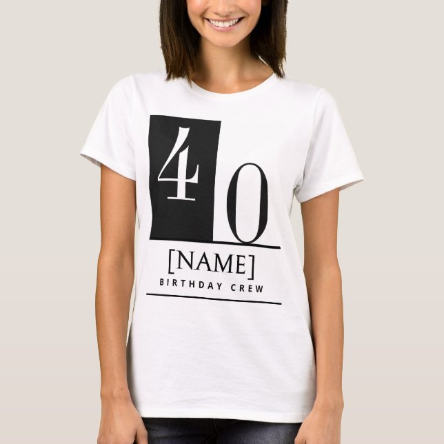 Camiseta Custom Name & Age Shirt, Black White Birthday Crew (Frente)