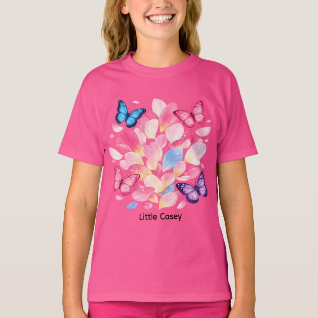 Camiseta Custom Name Butterfly & Flower Kids T-Shirt (Frente)