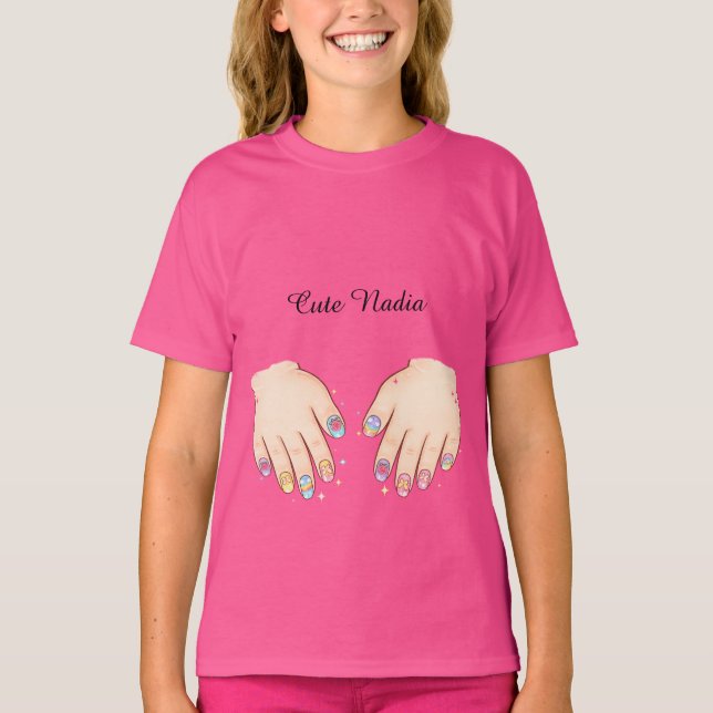 Camiseta Custom Name Cute Nail Art Hands Kids T-Shirt (Frente)