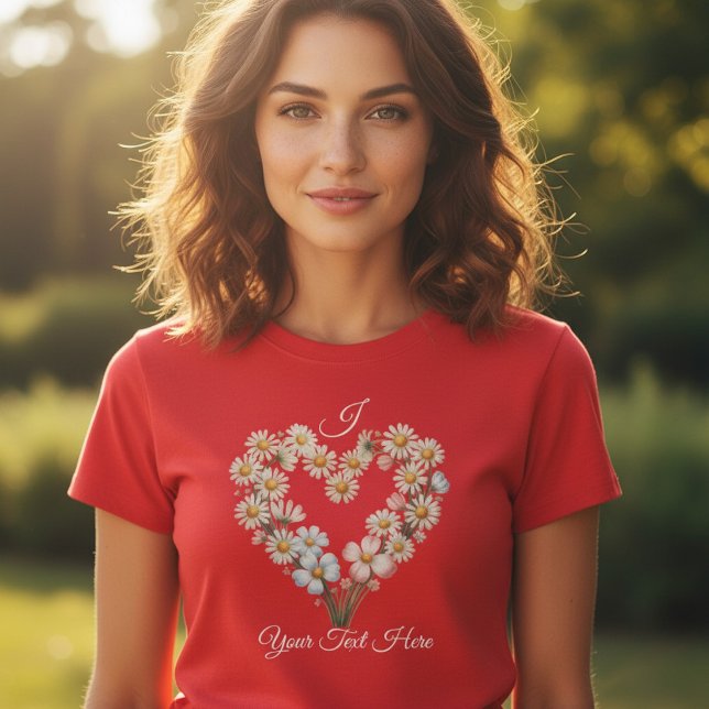Camiseta Custom Name Daisy Flower Heart Valentine’s Day (Criador carregado)