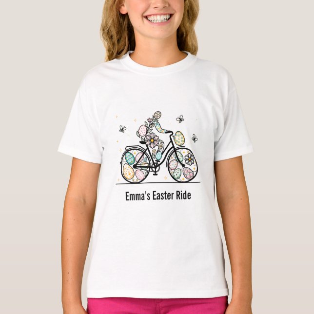 Camiseta Custom Name Easter Bicycle Design (Frente)