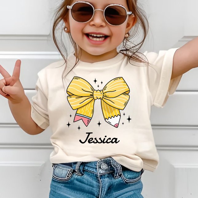 Camiseta Custom Name Girl Back to School Coquette Preschool (Criador carregado)