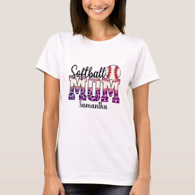 Camiseta Custom Name Softball Mom | Pink and Gold Polka Dot (Frente)