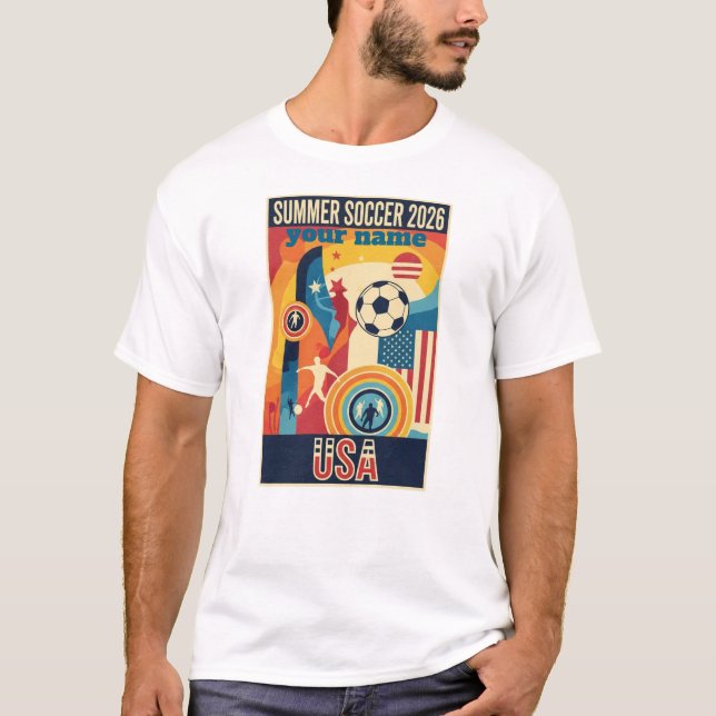 Camiseta Custom Name Summer 2026 Soccer Fan Retro T-Shirt (Frente)