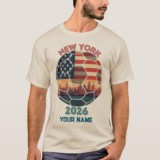 Camiseta Custom New York 2026 Soccer USA Flag Skyline Fan S (Frente)