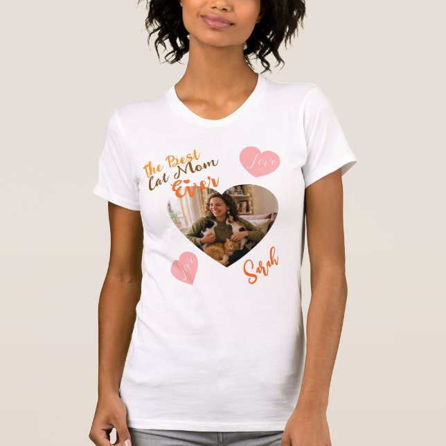 Camiseta Custom Photo & Name Best Cat Mom Ever T-Shirt (Frente)