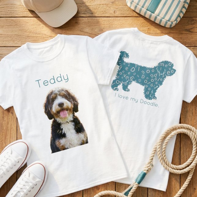 Camiseta Custom Photo Pet Name Doodle Mom Teal Aesthetic (Criador carregado)