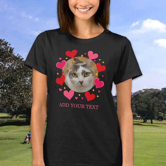 Camiseta Custom Photo Text Red Love Hearts Personalized (Criador carregado)