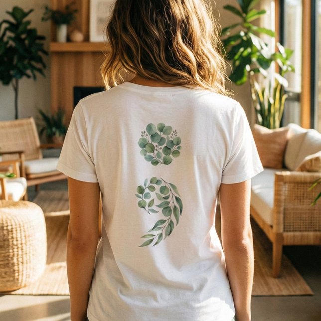 Camiseta Custom Quote Sage Green Semicolon Nature Healing  (Sage green semi colon mentall health awareness shirt for her)