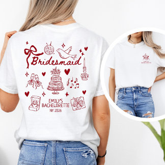 Camiseta Custom Red Coquette Bridesmaid Bachelorette Party 