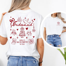 Camiseta Custom Red Coquette Bridesmaid Bachelorette Party 