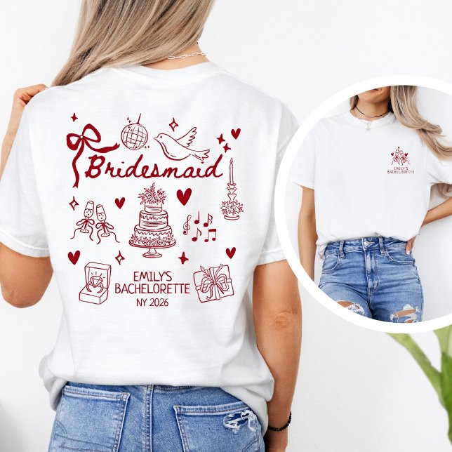 Camiseta Custom Red Coquette Bridesmaid Bachelorette Party  (Criador carregado)