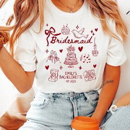 Camiseta Custom Red Coquette Bridesmaid Bachelorette Party 