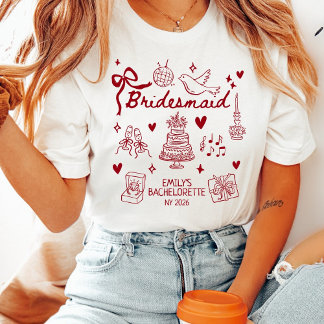 Camiseta Custom Red Coquette Bridesmaid Bachelorette Party 