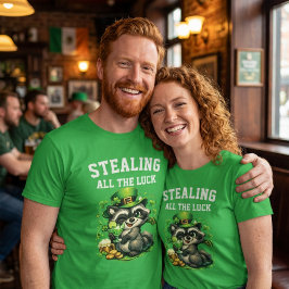 Camiseta Custom Text Funny Raccoon St. Patrick's Day