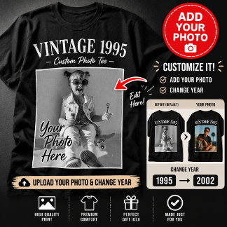 Camiseta Custom Vintage Photo And Year Nostalgic Birthday