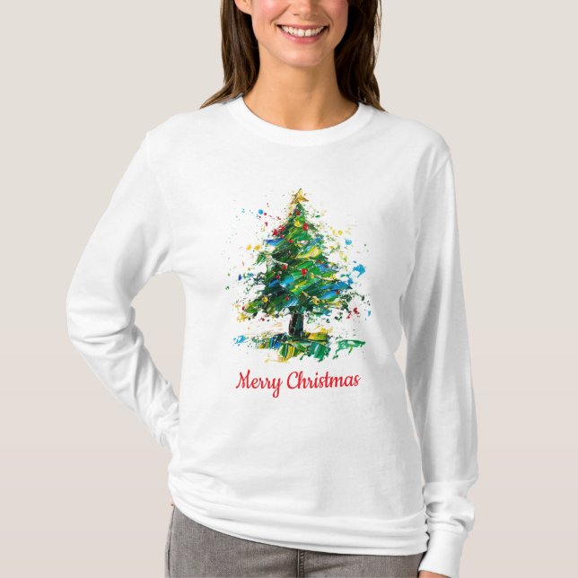 Camiseta Customisable Christmas Tree Oil Painting Style (Frente)