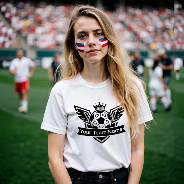 Camiseta Customisable Winged Soccer Ball Logo Team Women's (Add your team name to customise)