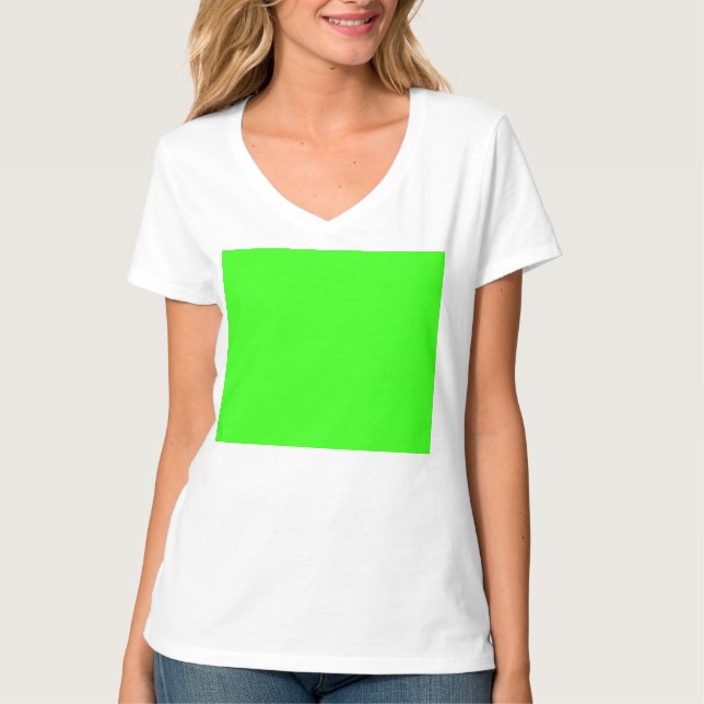 Camiseta customizada de gola V verde neon (Frente)