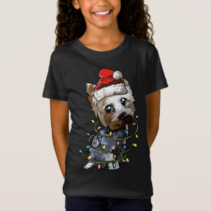 Camiseta Cut Yorkshire Terrier Papai noel as luzes das árvo