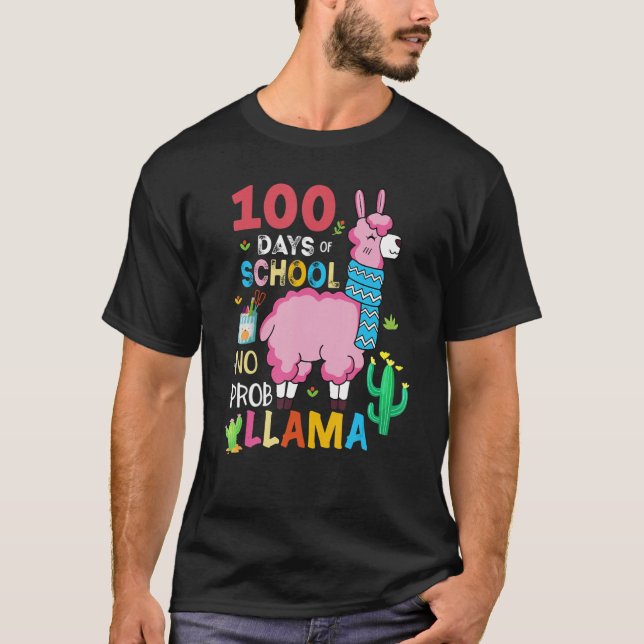 Camiseta Cute 100 Days Of School No Prob-llama Llama Teache (Frente)