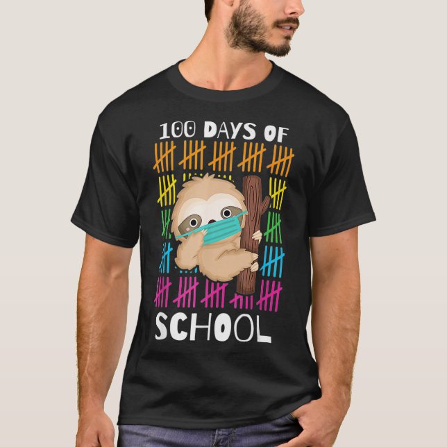 Camiseta Cute 100 Days Of School Sloth Face Mask Virtual Te (Frente)