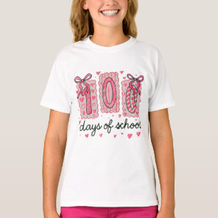 Camiseta Cute 100 Dias De Escola Corações Rosa Sala De Aula