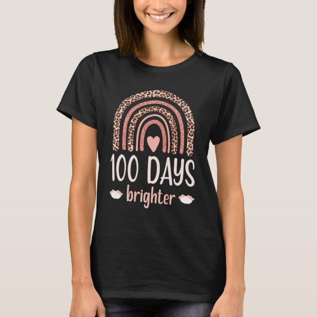 Camiseta Cute 100th Day Brighter 100 Days Leopard Rainbow B (Frente)