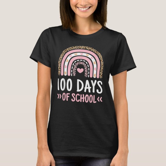 Camiseta Cute 100th Day Of School 100 Days Leopard Rainbow  (Frente)