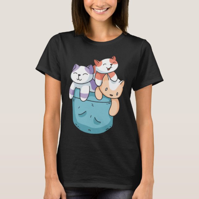 Camiseta Cute 3 Cats in a Pocket  Cat   Kids Boys Girls (Frente)
