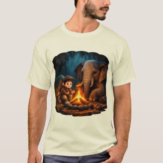 Camiseta “Cute 3D Boy & Elephant Campfire Sticker in Dark J