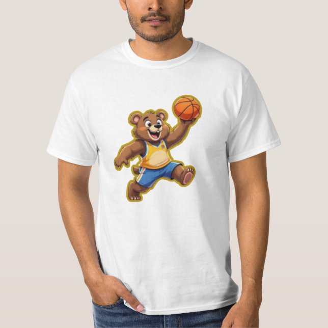 Camiseta Cute 3D Teddy Bear Playing Basketball – Adorable S (Frente)
