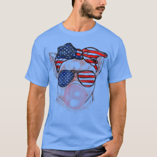 Camiseta Cute 4 de julho Pig Bublegum Bandana Mulheres Cria