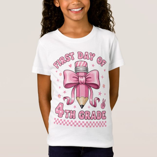 Camiseta Cute 4th Grade Girl Pink Bow Coquette Design (Frente)