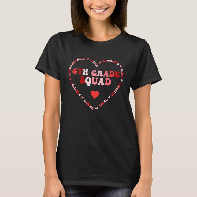 Camiseta Cute 4th Grade Squad Valentines Day Heart (Frente)
