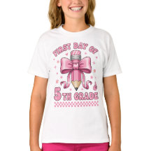 Cute 5th Grade Girl Pink Bow Groovy Pencil Design