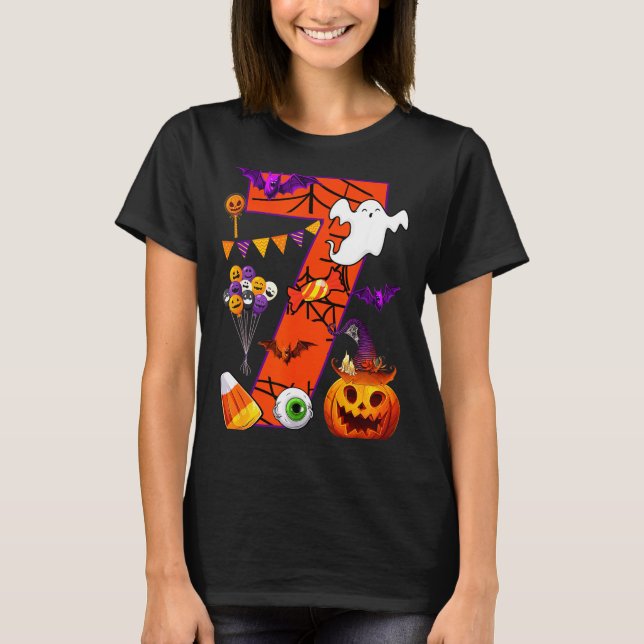 Camiseta Cute 7 Years Old 7th Birthday Ghost Happy Hallowee (Frente)