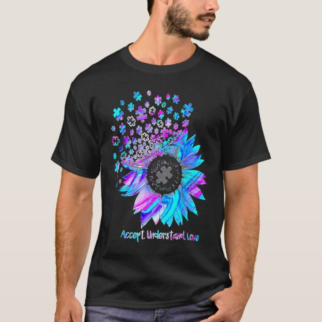 Camiseta Cute Accept Understand Love Sunflower Autism Aware (Frente)
