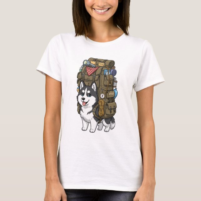 Camiseta Cute Adventure Husky Dog Carrying Oversize (Frente)