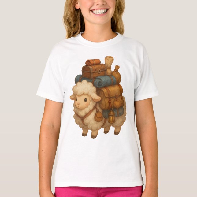 Camiseta Cute Adventure Sheep with Camping Gear (Frente)