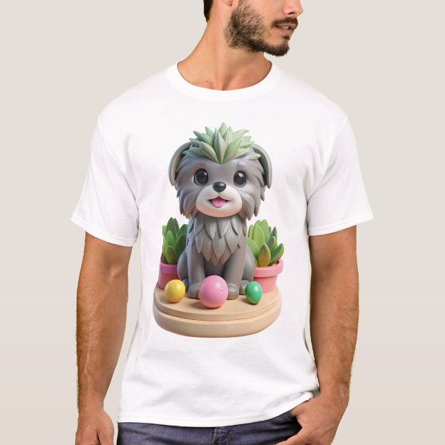 Camiseta Cute Affenpinscher Succulent | 3D Grey Monkey Dog (Frente)