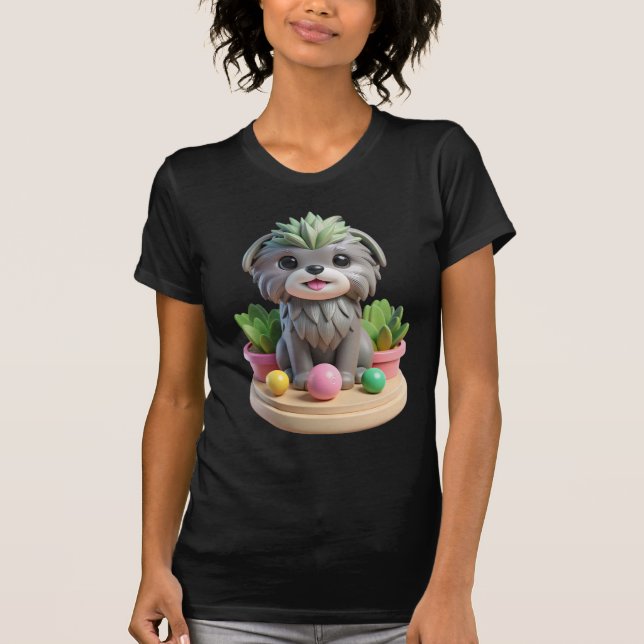 Camiseta Cute Affenpinscher Succulent | 3D Grey Monkey Dog (Frente)