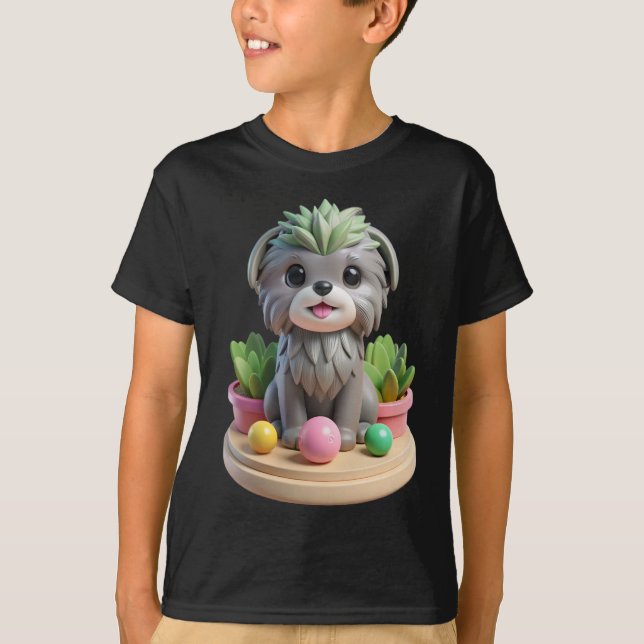 Camiseta Cute Affenpinscher Succulent | 3D Grey Monkey Dog (Frente)