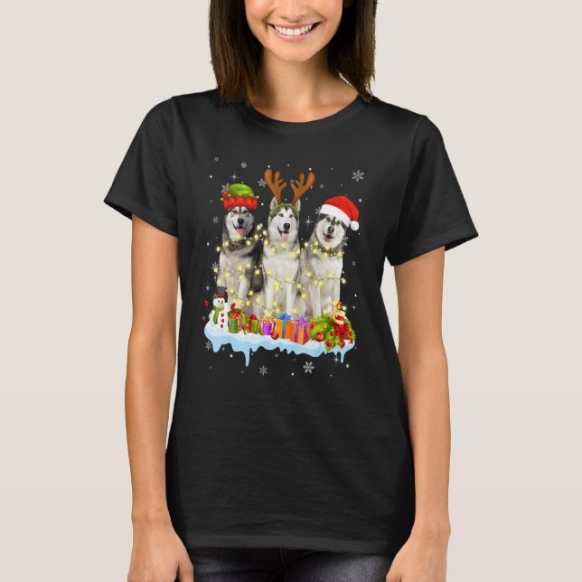 Camiseta Cute Alaskan Malamute Santa Hat Light Xm (Frente)