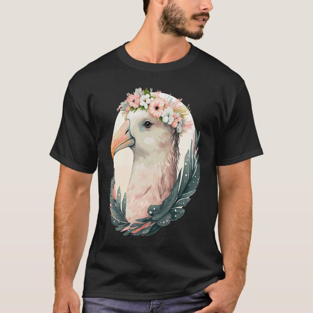 Camiseta Cute Albatross Bird Flower Crown Floral Tropical B (Frente)