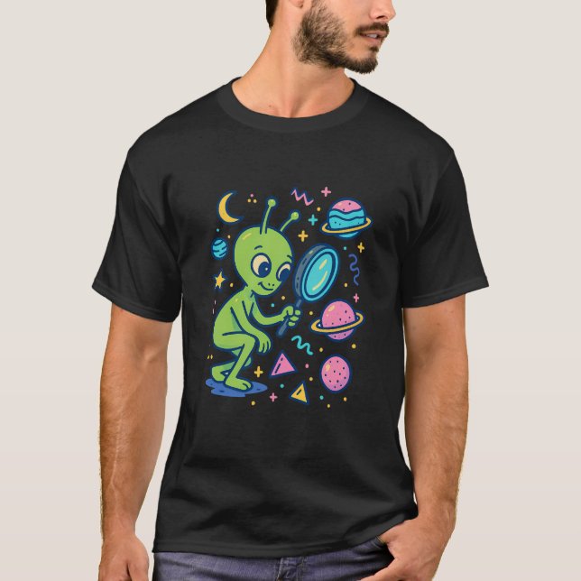 Camiseta Cute Alien Exploring Planets | Pastel Space Vector (Frente)