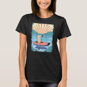 Camiseta Cute Alpaca Em Kayak, No Lago, Em Sunset Retr