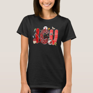 Camiseta Cute Amor Coração Estetoscópio ICU Enfermeira Vida